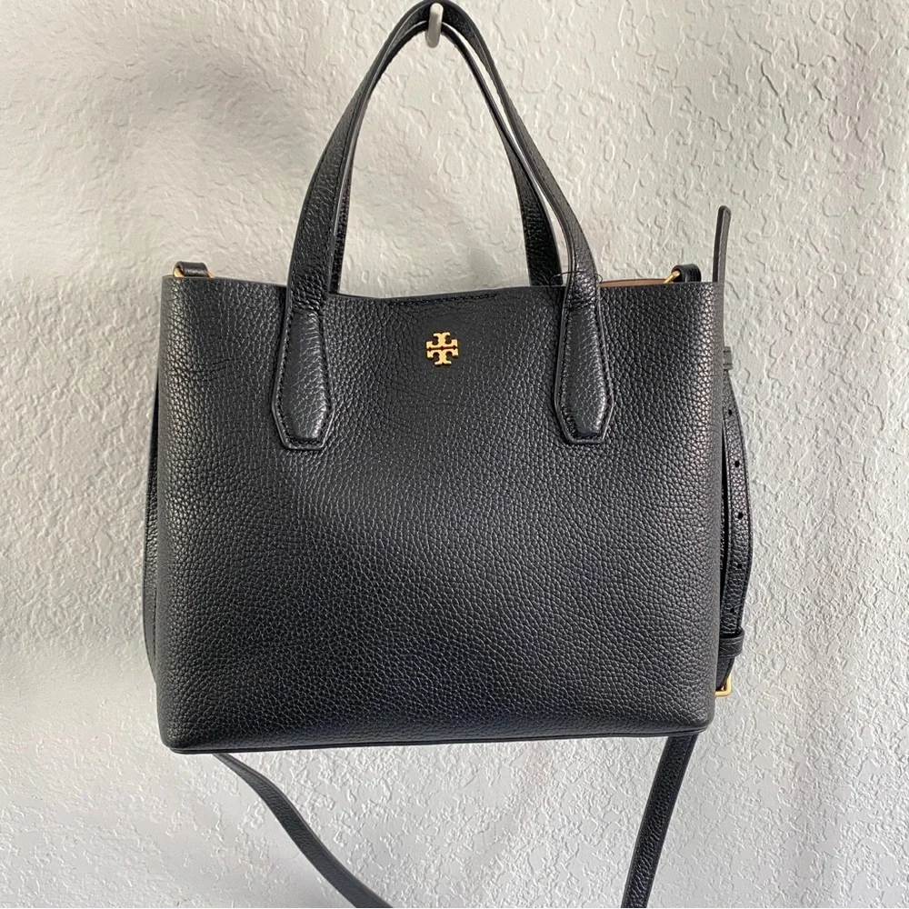 Tory Burch Black Pebbled Leather Small 2 way Tote Bag